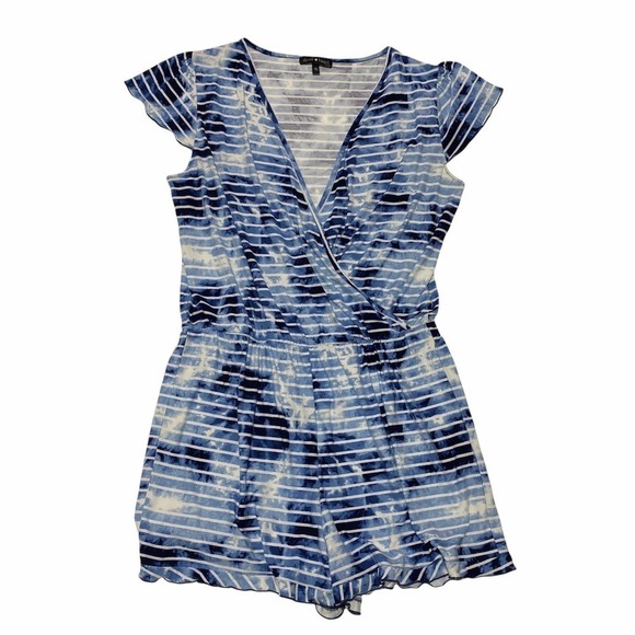 DEREK Heart Blue Tie Dye Short Sleeve VNeck Romper - Picture 1 of 14